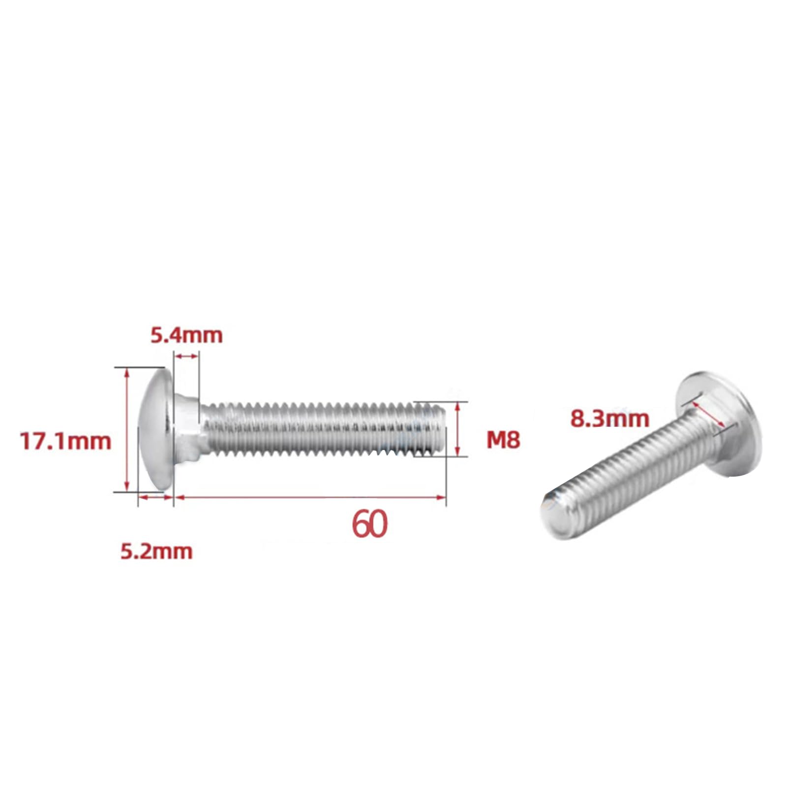 10 Pcs Cup Square Carriage Bolts, M8 x 60mm Stainless Steel Coach Screws, Coach Bolts for Wood Drywall and Furniture - Image 2