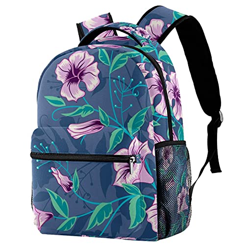 Sac à dos de voyage enfant avec porte-bouteille anti-fuite motif fleurs violettes
