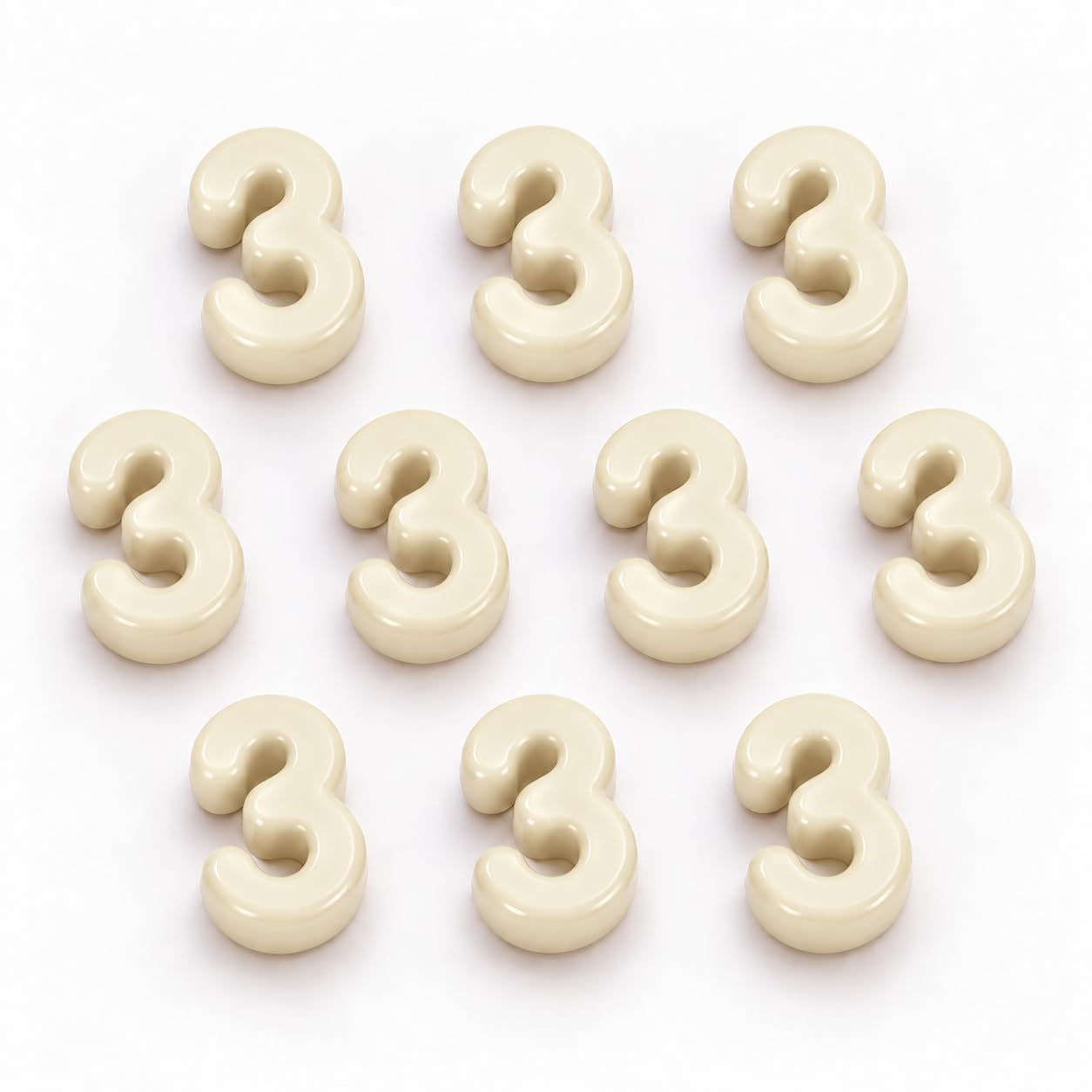 Number Beads, 10pcs Number Beads for Bracelets with 6mm Large Hole, Number Bead for DIY Jewellery Making, Keychains and Paracord Crafts(Cream White, Number 3, 10)