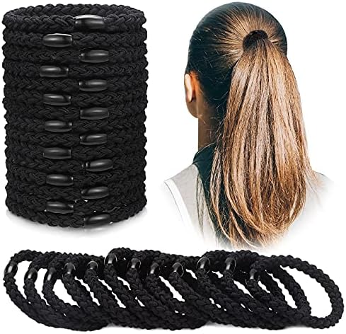 Chuangdi 12 Pieces Cotton Hair Ties Braided Elastic Hair Bands Ropes Braided Ponytail Holders Accessories for Women(Black)