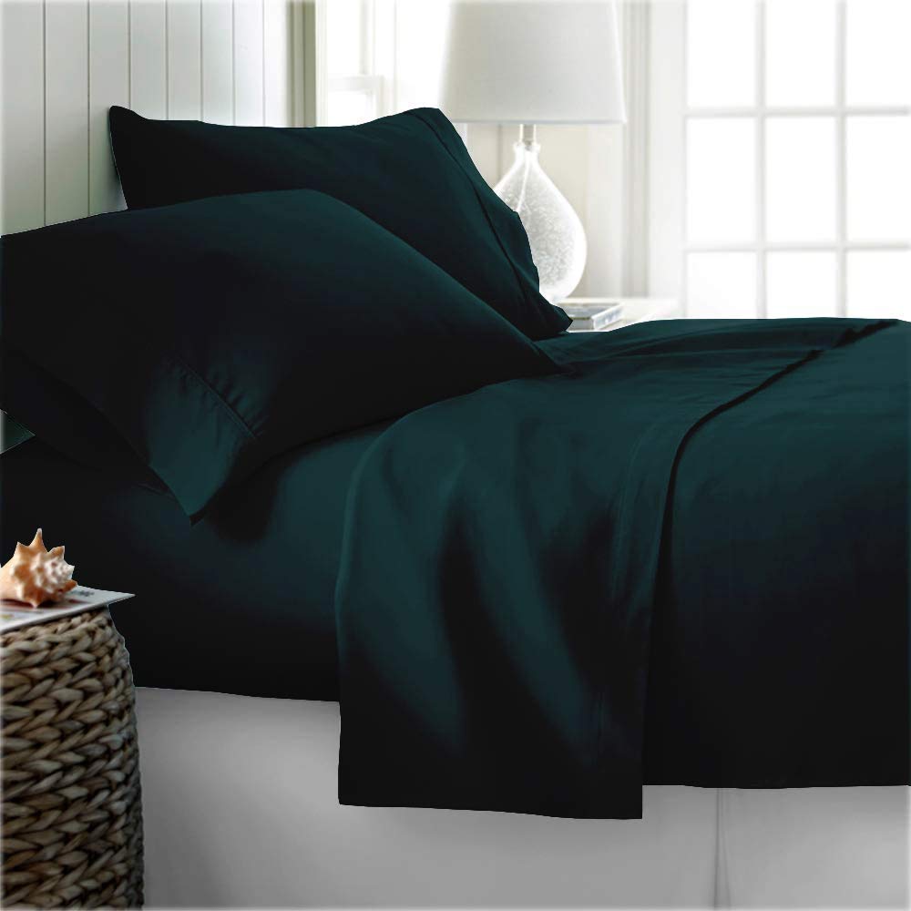 100% Egyptian Cotton, Teal Solid California King Size Sheets 4 Piece Set, 600 Thread Count Long Staple Cotton, Sateen Weave for Soft and Silky Feel, Fits Mattress 21 Inches Deep Pocket