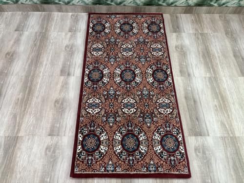 Image of Premium Runner Carpet, Vintage Medallion Pattern, Non Slip, Thick, Ideal for Bedroom, Living Room & Entryway, 3x5 Feet Maroon Multi Color