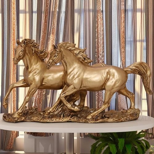 Galloping Horses Statue Showpiece for Living Room, Home Decor, Symbol of Success Tabletop Figurine for Weddings, Anniversaries, Festive Corporate Gifting (Race Horses) — photo — 2 of 9