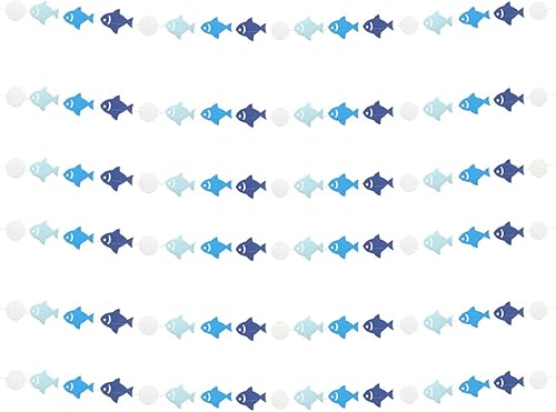 Lauthen.S Guirnalda de pescado azul, 6 unidades, círculos de peces, guirnalda de papel para telón de fondo de cumpleaños, temática oceánica,