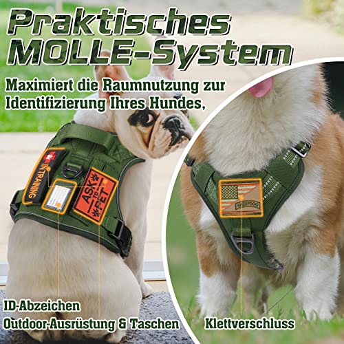 rabbitgoo Hundegeschirr mittelgroße Hunde, Anti Zug Geschirr Hund Verstellbar mit Griffe Verbreitert, Robust und Verschleißfest, Taktisches Hundegeschirr mit Metallschnallen zum Wandern(M, Grün)