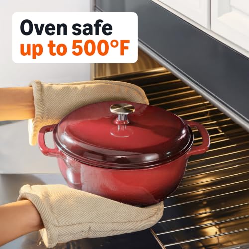 Image of Amazon Basics Enameled Cast Iron Dutch Oven Pot with Lid, Round, Dual Handles, Heavy-Duty, Oven Safe for Stews, Roasting, Baking, 7.3-Quart, Red