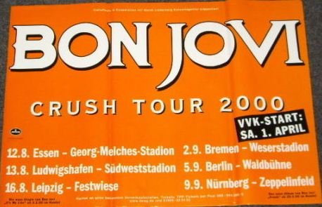 Poster Bon Jovi Crush Tour 2000 pour décoration murale rock