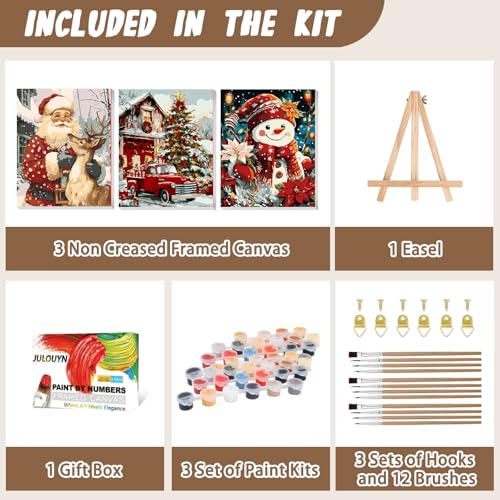 XTCIXAL 3 Pack Paint by Numbers Kit for Adults with Framed and Easel, Winter Paint by Number Kits, Santa Claus Truck Snowman Acrylic Oil Painting for Home Wall Decor (9.5x12 Inch) — view 4