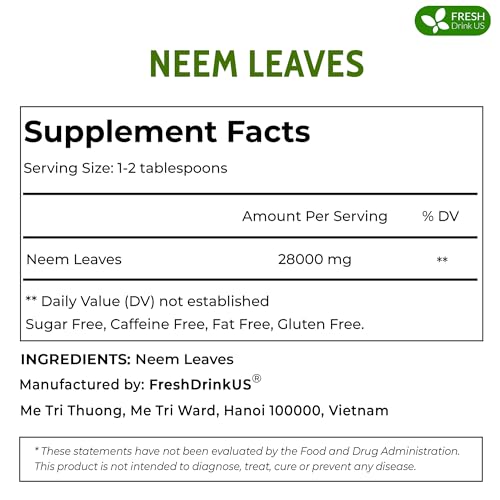 Image of FRESHDRINKUS Premium 6oz Neem Leaves, 100% Natural & Pure, Wild Harvested, Cut & Sifted, Neem Leaf Herbal Tea, No Additives, No Caffeine, Vegan