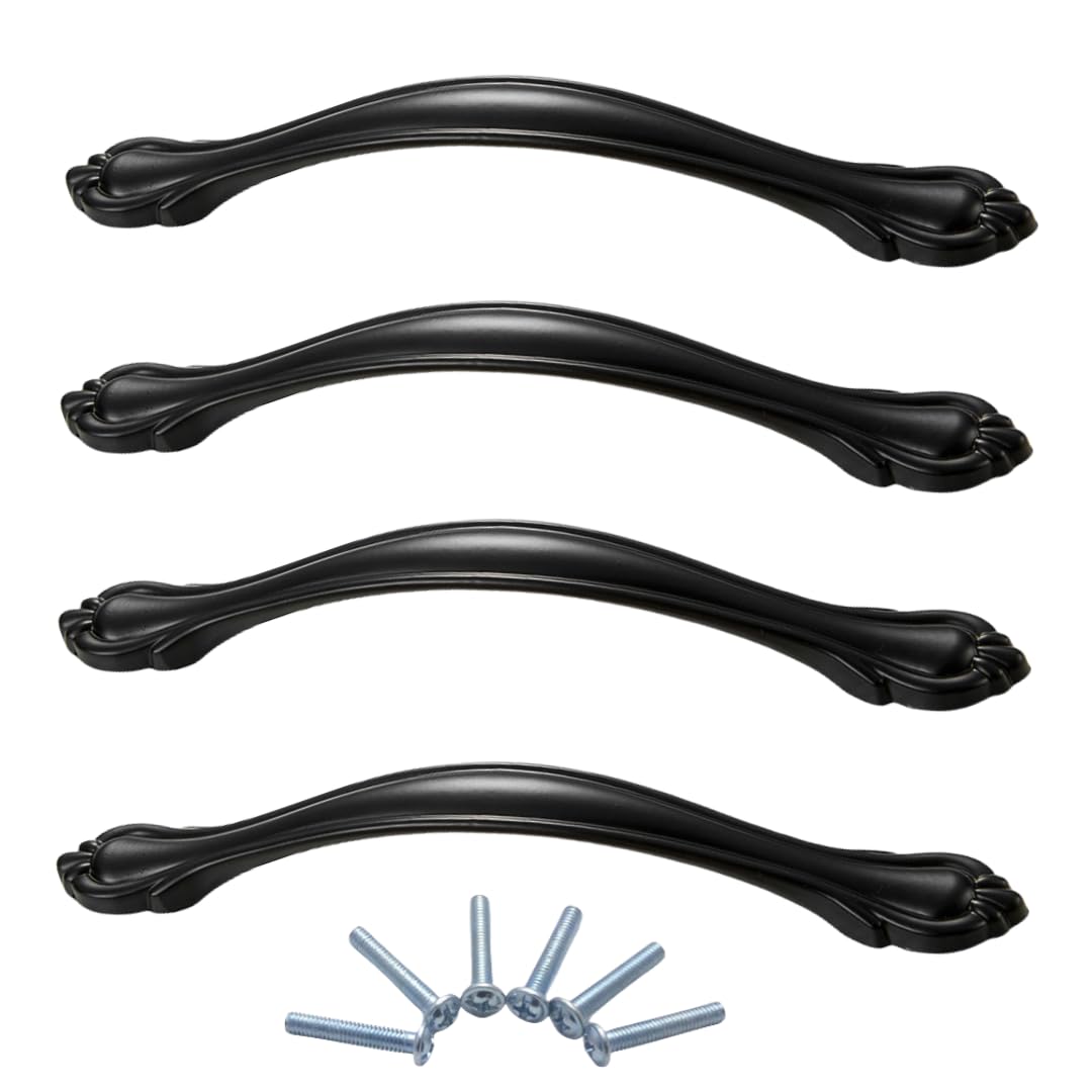 NLQCSXWEP Zinc Alloy Cabinet Bow Handle, Zinc Alloy Cabinet and Drawer Handles Matte Black Multiple Sizes 4-Pack(6588-128mm)