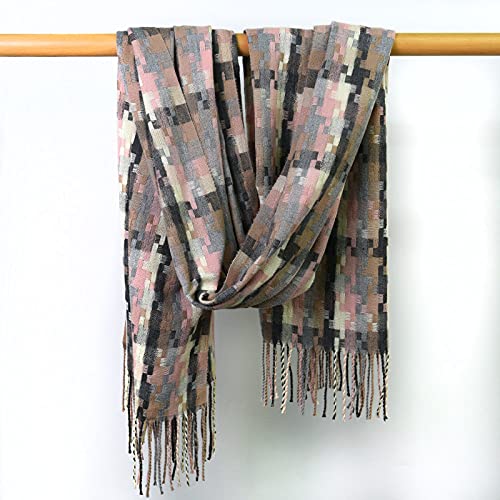 RFEGEF Damen Winter Schal,Damen Schals Und Tücher Rosa Mode Bunte Gitterquaste Lange Weiche Winterschals Große Warme Dicke Lässige Wickeldecke Tartan Schal Valentinstagsgeschenk Cover
