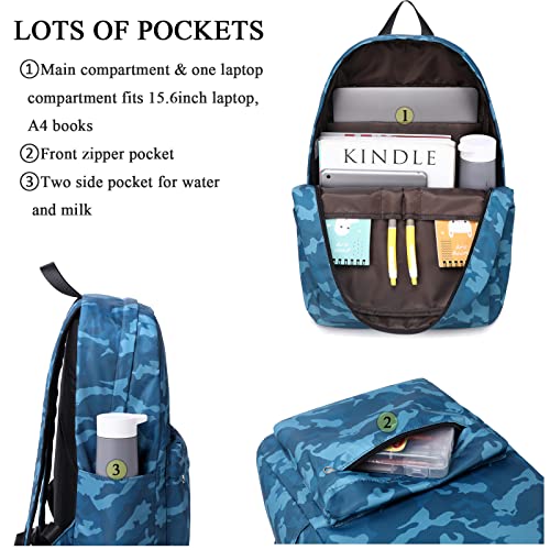 Octsky Kids Backpack For Boys School Backpack Elementary Bookbags With Lunch Box And Pouch Set, 17 Inch, Camo Blue #TOP4