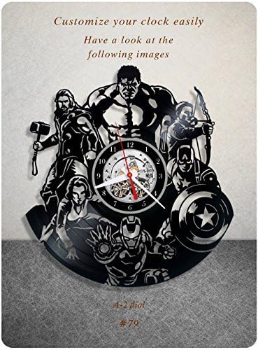 The Avengers Vinyl Clock, Marvel's The Avengers Vinyl Wall Clock, Vinyl Record Clock Marvel Comics Disney Iron Man Captain America Thor Loki Hulk Gift Home Decor 079 - (a2)