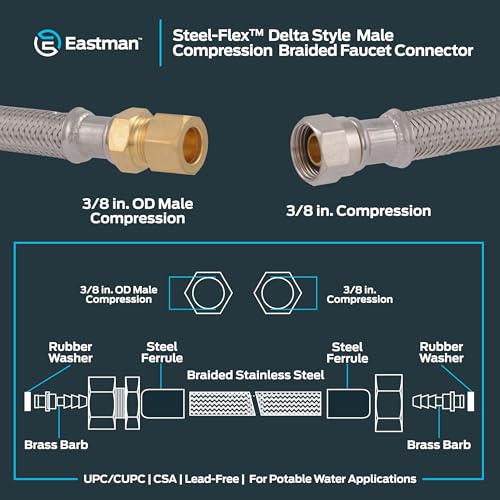 image for Eastman 16 Inch Delta Style Flexible Faucet Connector, 3/8 Inch OD Mal