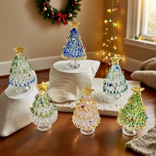 Weihnachtsdeko Figuren Weihnachtsbaum Glas, 6 Stück Kristall Mini...