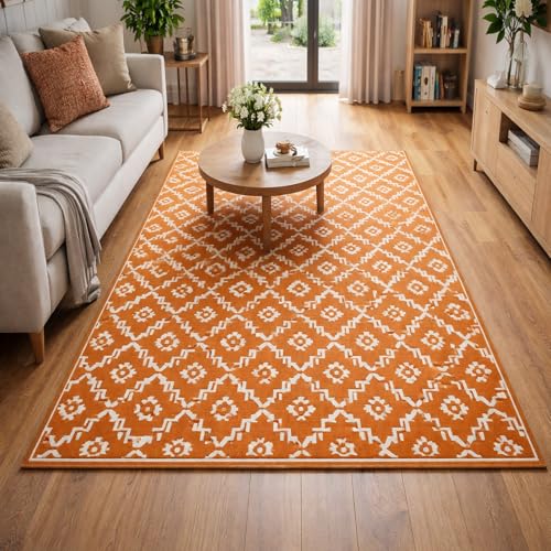 Tapis de salon géométrique marron facile à laver pour maison active - 2