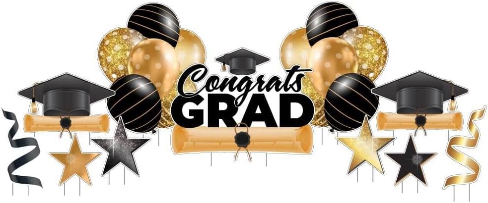 VictoryStore Yard Decorations Congrats Grad Graduation Yard Cards 11 Piece Set, Graduation Yard Signs with Stakes (Gold)