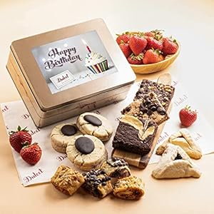 Dulcet Gift Baskets Happy Birthday Gift Tin- Chinese Cookies and More, Balloons and Candles, Great for Parties and celebrations Mom, Dad, Him, Her, Adults, College Student, Co-workers, and aunts