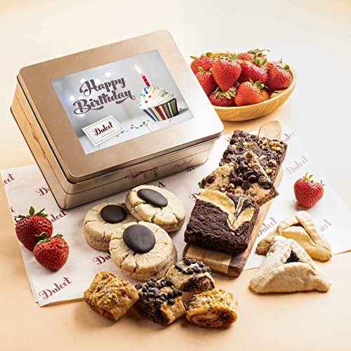 Dulcet Gift Baskets Happy Birthday Gift Tin- Chinese Cookies and More, Balloons and Candles, Great for Parties and celebrations Mom, Dad, Him, Her, Adults, College Student, Co-workers, and aunts