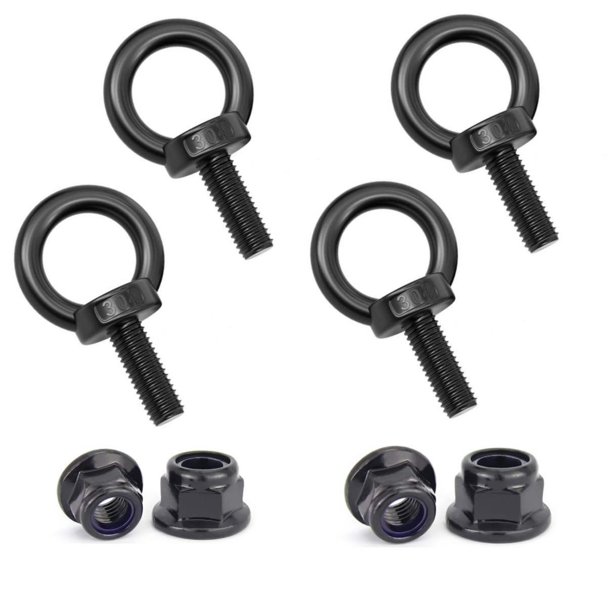 4-Sets Golfari con dadi di bloccaggio flangiati esagonali, golfari neri in Acciaio inossidabile 304 (M6x30)