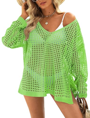 Image of Womens Summer Tops Crochet Sweaters Swimsuit Cover Ups Hollow Out Loose Lightweight Beach Knit Pullover