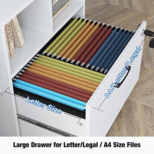 Rolanstar File Cabinet With Charging Station, Mobile Lateral Filing Cabinet With Locking Drawer, Printer Stand With Open Storage Shelf With Wheels, For Letter/Legal/A4 Size Files, White #TOP6