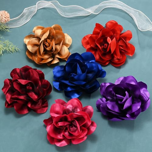 Image of M METERXITY Large Women's Brooches Lapel Pin, Lapel Pins Dainty Satin Fabric Big Camellia Flower Hair Clip Dancer Pin Up for Hats /Parties /Clothes /Jewelry