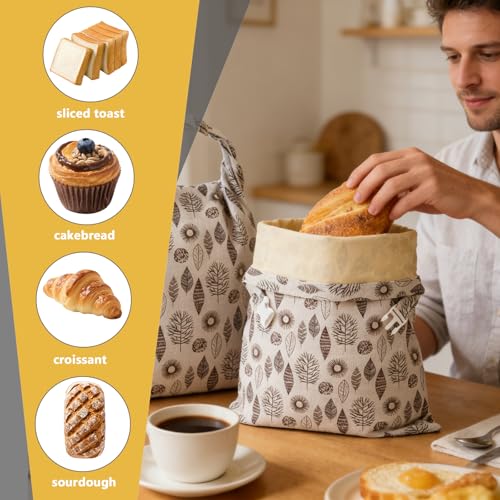 GOEDCH Lot de 2 sacs à pain en cire d'abeille : 53 × 34 cm Sacs en coton réutilisables de haute qualité, double fermeture Grand sac de rangement en cire d'abeille pour pain fait maison et pâtisseries – vue 5