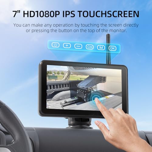 Image of eRapta Magnetic Solar Wireless Backup Camera: HD1080P 7 inch Touchscreen Portable with DVR, BSD, 1-Min Install-Free IR Night Vision Hitch Backup Camera for Trailer /Truck /Small RV /Camper /Tractor-AWTCM701