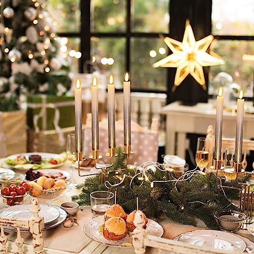 Image of Wondise Flameless Taper Candles with Remote & Timer, 9 Inch Real Wax Silver Battery Operated LED Flickering Candles for Christmas Thanksgiving Decorations