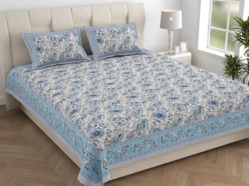 Image of ElanorHomes 240 TC Cotton Double King Size Bedsheet | Ultra-Soft & Skin-Safe | Breathable Summer Comfort | 93x108 inches with 2 Pillow Covers (Silver Breeze)