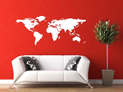 White World Map Wall Decal Sticker - Stickerbrand Home Decor Vinyl Wall Art. Large (30In X 75In) Die-Cut Size. Removable. #TOP1
