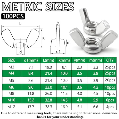 Image of 200PCS Wing Nuts Assortment Kit, Metric & SAE Sizes- M3 -M12, #6-32 to 3 /8 inch-16 Zinc Plated Wingnuts Fasteners, Parts Butterfly Wing Nut