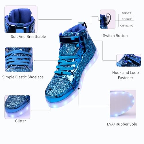 Image of Glitter Led Shoes Light Up Shoes High Top Sneakers for Women Men Flashing Dancing Shoes for Halloween Christmas Party with USB Charging