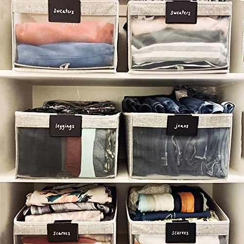 Label Holders, 18Pcs Basket Bin Labels Clip On For Baskets With 16Pcs Reusable Clear Label Cards And 2Pcs White Chalk Marker For Storage Bins Basket Boxes Label Holders #TOP1