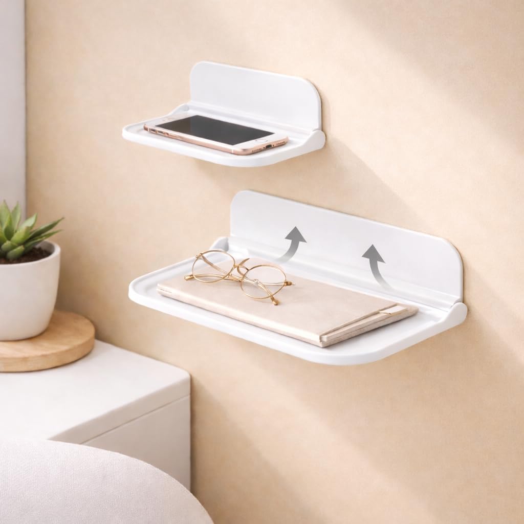 foldable wall shelf,punch-free sticky wall stand,adhesive bedside shelf charging station organizer for bedroom,office, bathroom, kitchen & entryway
