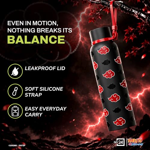 Image of Water Bottle 700ml Stainless Steel | Hot & Cold Flask | ISI Certified Steel Bottle | Three Layer Insulation | Leakproof for Home, Office | 1-Year Warranty | Naruto | Black - Akatsuki Cloud