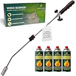 GREEN HAVEN Weed Burner Torch with 4 Butane Gas Canisters – Powerful Weed Wand with Auto-Ignition & Adjustable Flame – Lightweight Garden Weed Burner & Flame Weeder for Patios, Paths & Driveways