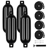 BALAVA Boat Bumpers with Pump Needles and Ropes,Vinyl Ribbed Twin Eyes Boat Fenders, Inflatable Boat Bumpers Fenders, Perfect for Sailboats,Boat Docks,Yachts,6.5' x 23'Value Kit 4-Pack(Black)