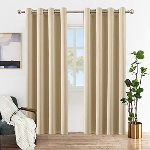 Anjee Eyelet Blackout Thermal Insulated Curtains 2 Panels 66 x 72 inch for Living Room/Bedroom/Nursery with 2 Matching Tie Backs Beige Cover