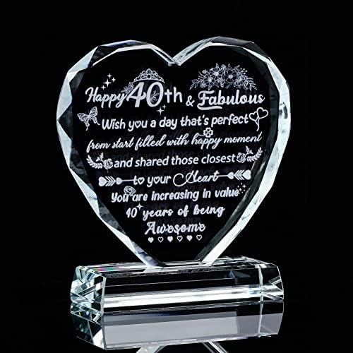 Movdyka Glass 40th Birthday Plaque Gifts for Women Men Happy 40th and Fabulous Presents for Her, Heart Birthday Keepsake on 40 Years Home Ornaments For Friends Daughter