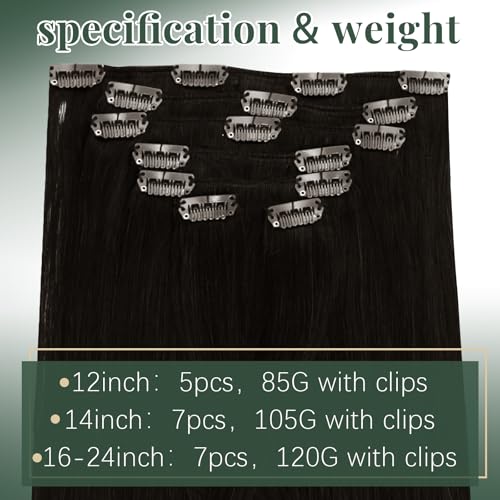 Image of Ugeat Clip in Extensions Real Human Hair Darkest Brown 18 Inch 7pcs 120g | Human Hair Extensions Clip ins , Clip on Extensions Human Hair Darkest Brown , for Daily