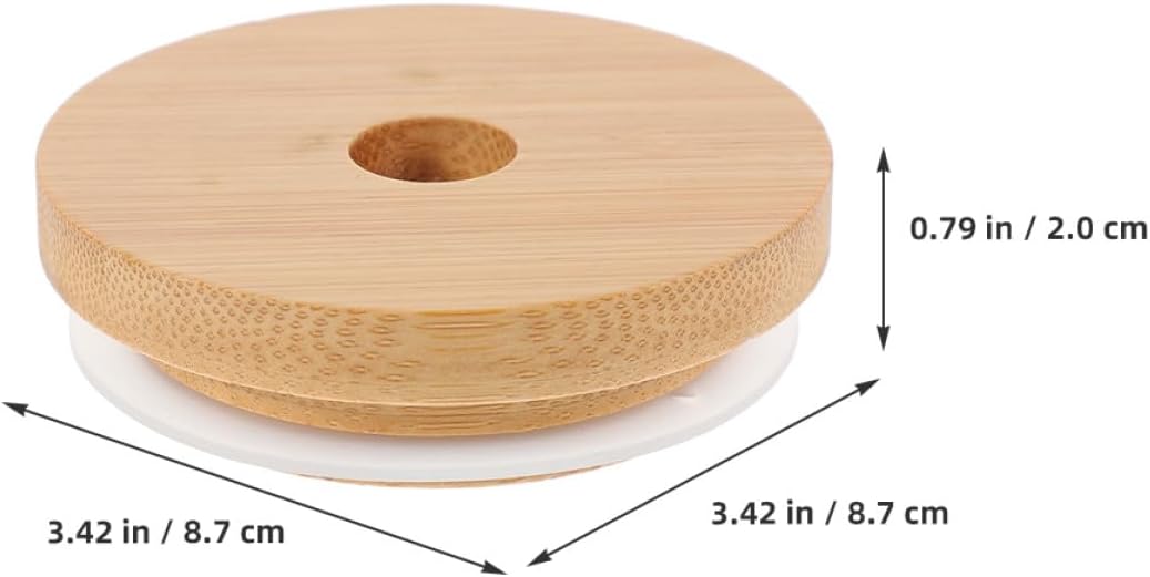 8pcs Wood Grain Jar Lids with Straw Hole Silicone Seal, Mason Jar Covers for Glass Bottles and Drinking Cups, Airtight Food Storage and Canning Accessory