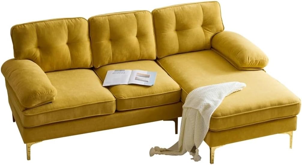 83" Sectional Sofas Couches Velvet L Shaped, Sofa Comfortable for Living Room, Bedroom,Apartment,Yellow