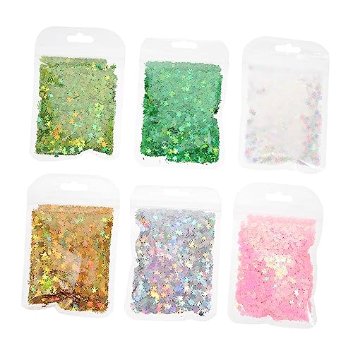 HAPINARY Unique Four-Leaf Crystal Mud Jewelry 6 Pack Nail Charms Sequin Nail Art for Parties Festivals
