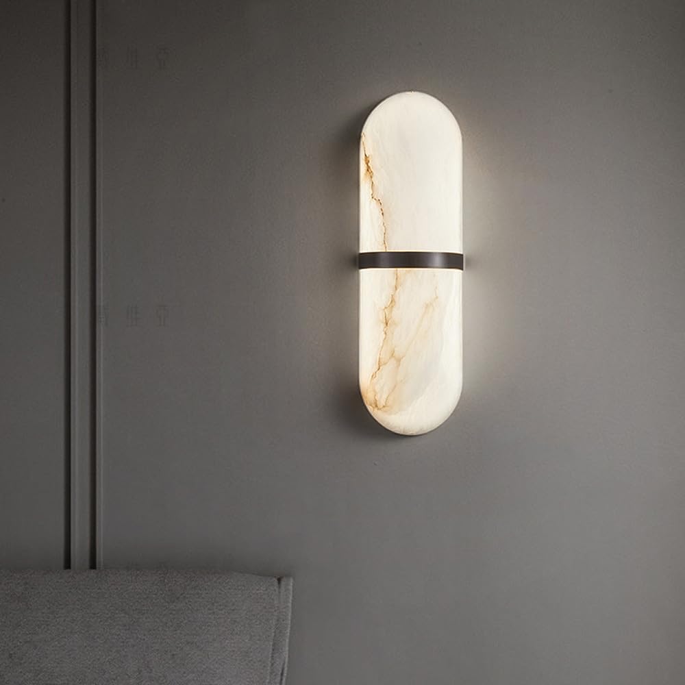 Applique da Parete per Interni Striscia Lunga in Marmo Ottone Moderna Lineare Oro Bianco Alabastro Lampade da Parete Stile Rustico Bagno Specchiera Comodino Soggiorno Hotel