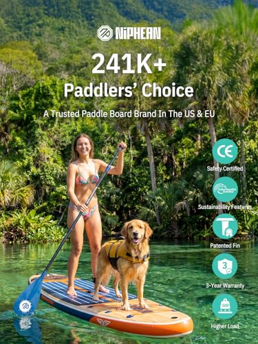 Image of Niphean (Extra Large) Inflatable Paddle Board, SUP for 2+1 People /Family 500lbs Capacity Stand Up Paddle Board with SUP Accessories, StabilTrac Fin Non-Slip Paddleboard for Adults