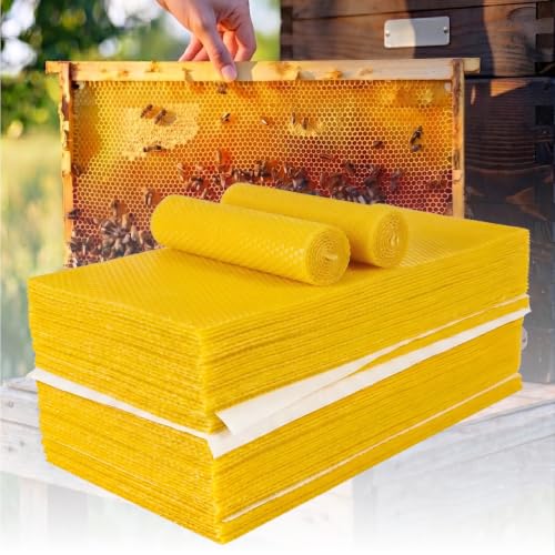 30pcs Natural Beeswax Coated Deep Foundation Sheets Beeswax Sheets Beeswax Coated Deep Foundation Bee Foundation Sheets for Beehive Frames Beeswax Foundation Sheets for Candle Making
