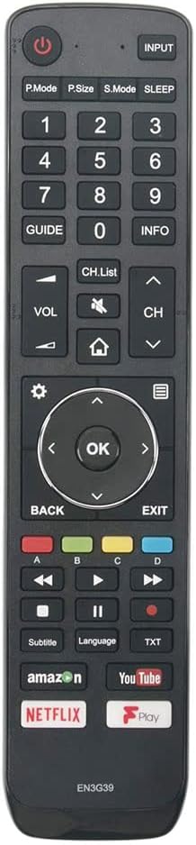Replacement Hisense TV Remote Control for EN3G39 Hisense remote Control LCD LED SMART TV - H43A6250UK H49N5500UK H49N5700UK H49N6600UK H50A6250UK H50N5900UK H55A6200UK - NO SETUP REQUIRED
