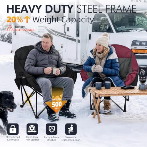 Image of Heated Oversized Camping Chair 2 Pack - Heavy Duty Padded Outdoor Chairs